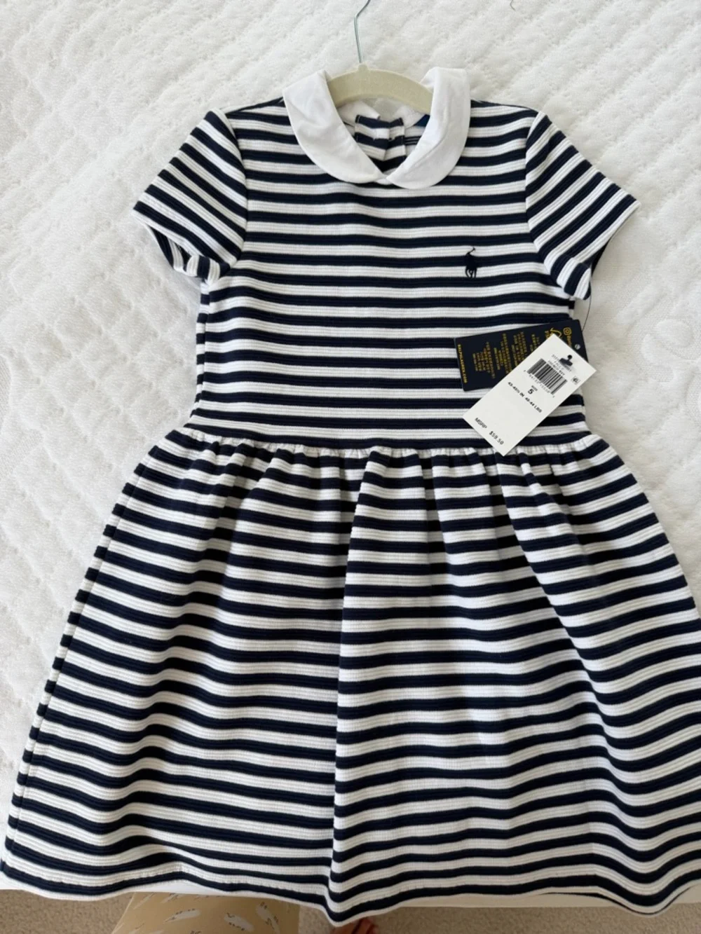 Ralph Lauren Navy & White Striped Peter Collar Knit Dress